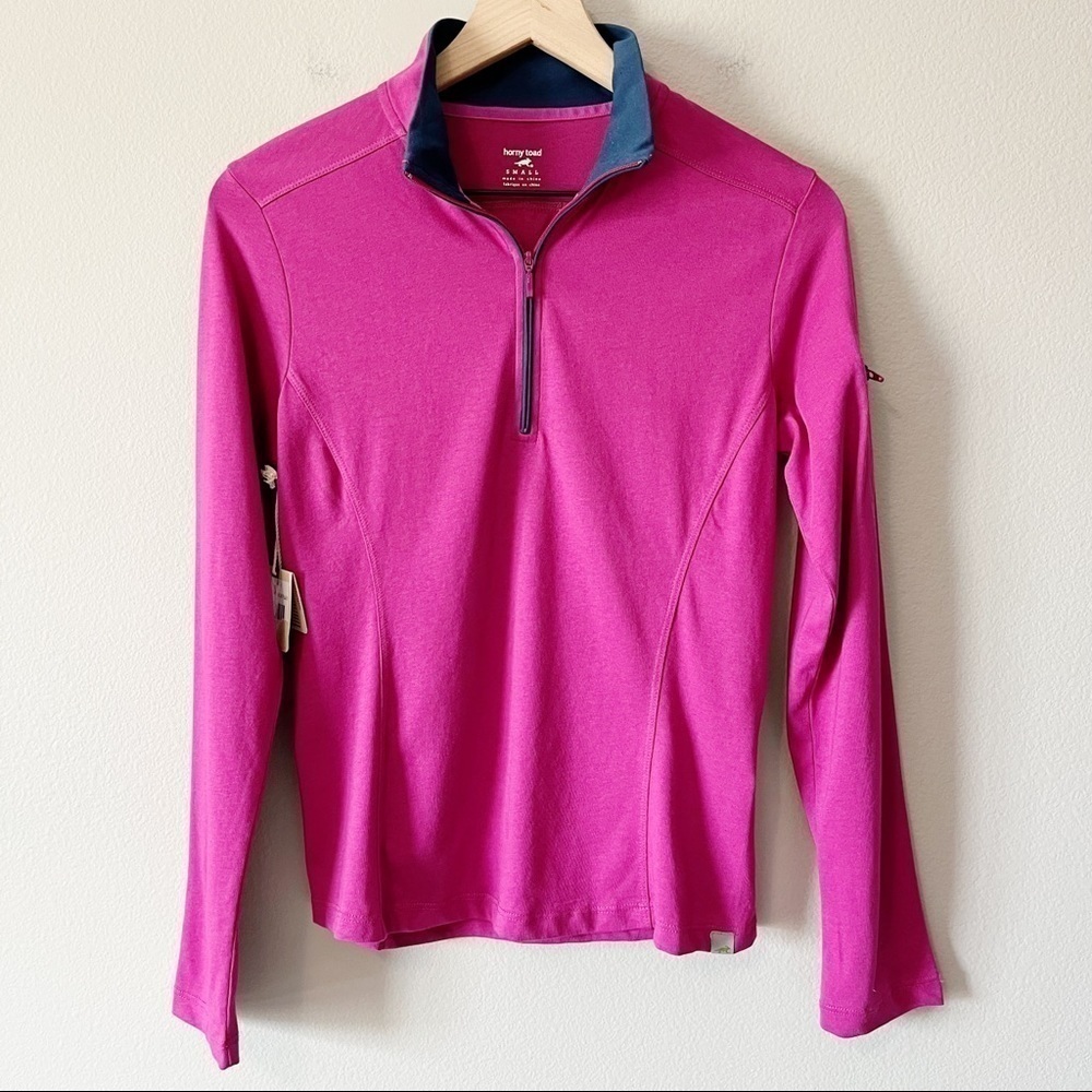 Horny Toad NWT T9 Tipped 1/4 Zip Shirt Bright Plum/Deep Blue Size Small